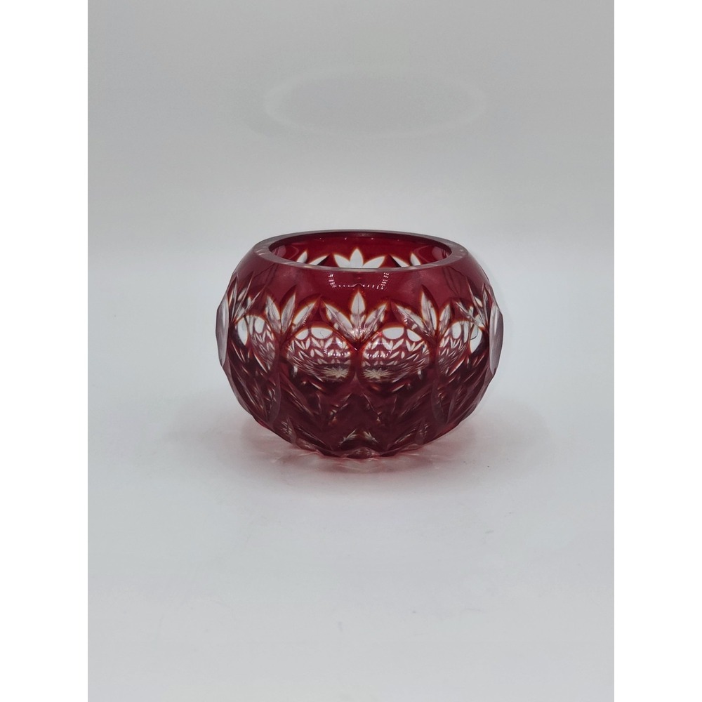 Godinger Ruby Red Cut Crystal Votive Candle Holder Lead Crystal Bowl